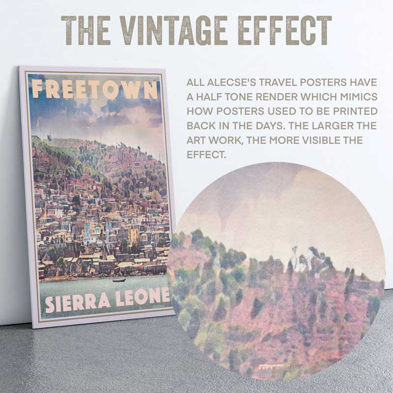 Close-up of the texture of the Freetown Travel Poster of Sierra Leone