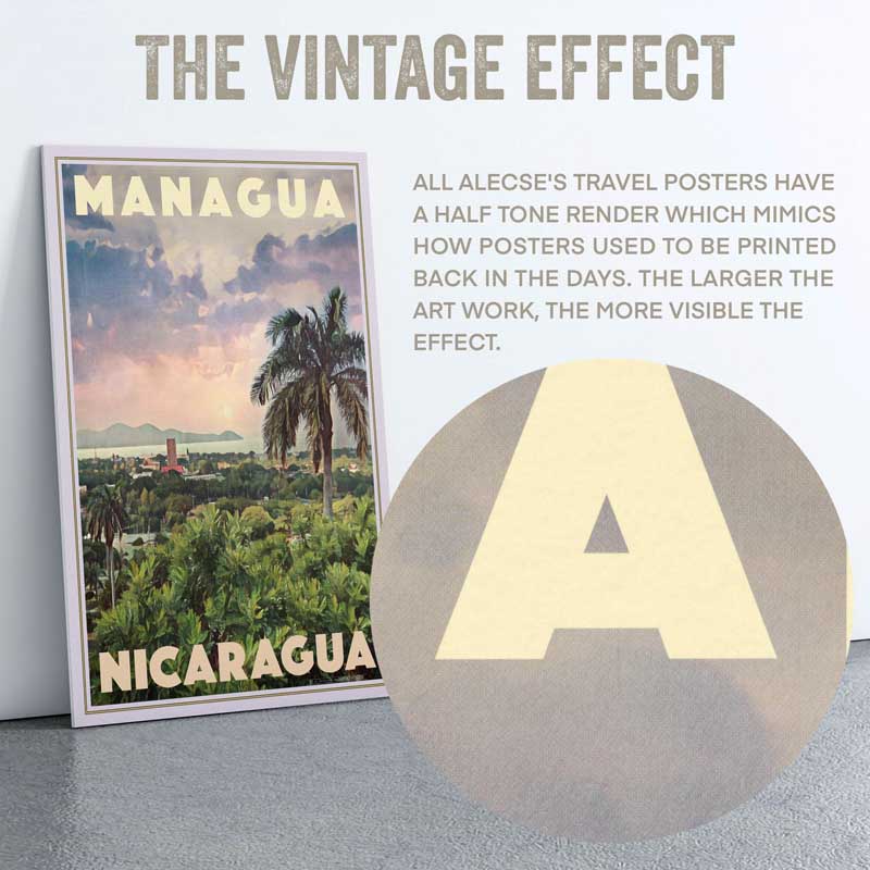 Close-up of the half-tone texture in the Nicaragua Travel Poster of Managua