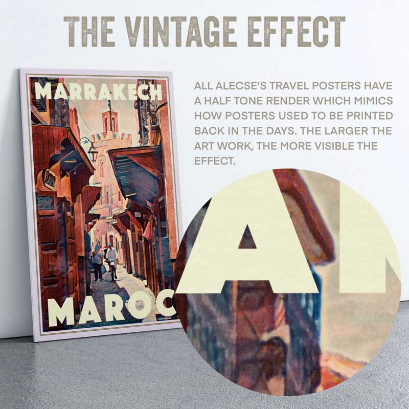 Close-up of the half-tone in the Marrakech poster of Morocco