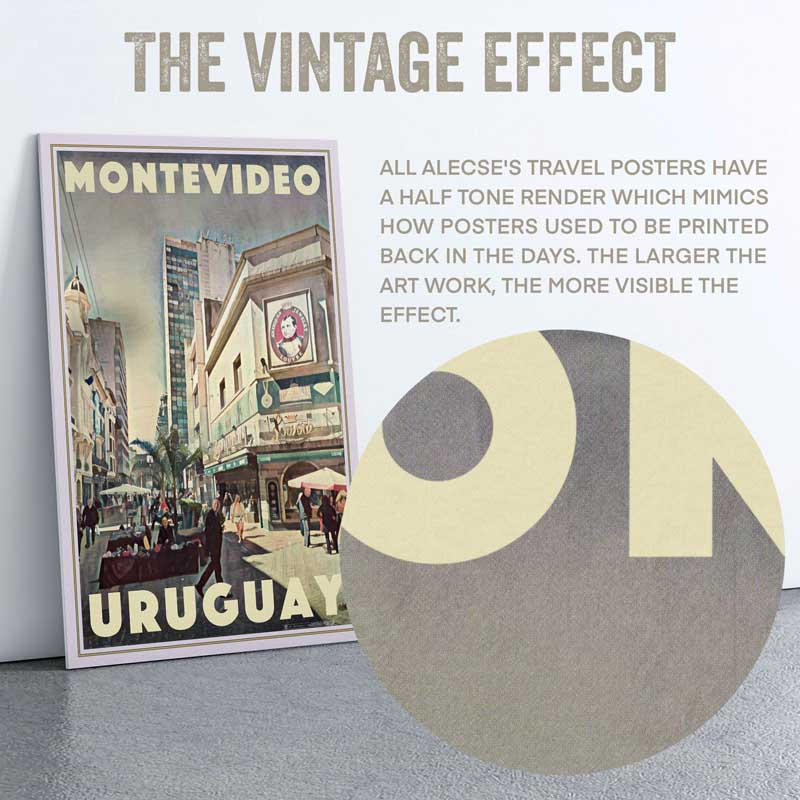 Close-up on the half tone texture in the Montevideo poster of Uruguay