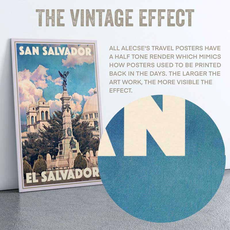 Close-up of the half-tone texture in the Salvador Travel poster
