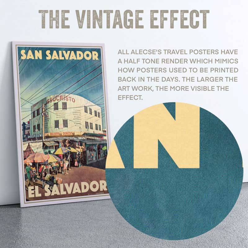 Close-up of the half-tone texture in the Salvador Travel Poster