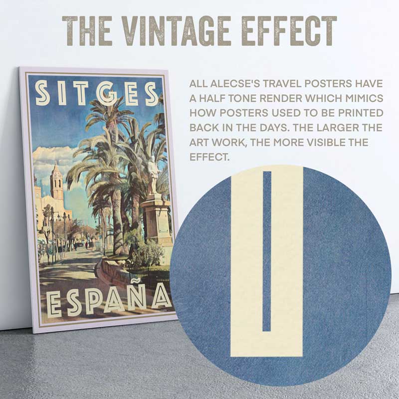 Close-up of the texture of the half-tone in Alecse's vintage destination poster