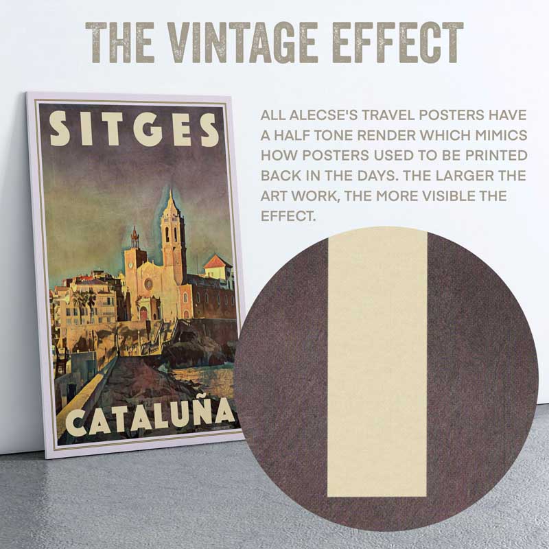 Close-up of the half-tone effect texture in the Sitges sunset poster