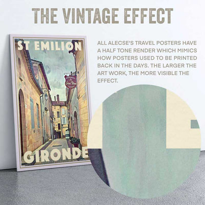 Close-up of the half-tone texture in the  St Emilion poster by French artist Alecse